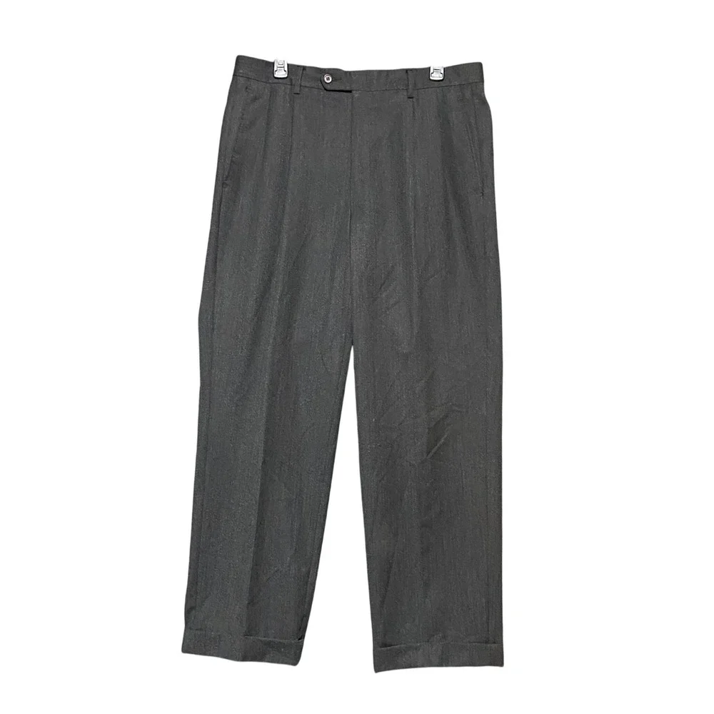 TRUSSINI Men's Dark Gray Wool Pleated Dress Pants 34x29 Tailored‎ Fit Italian 52